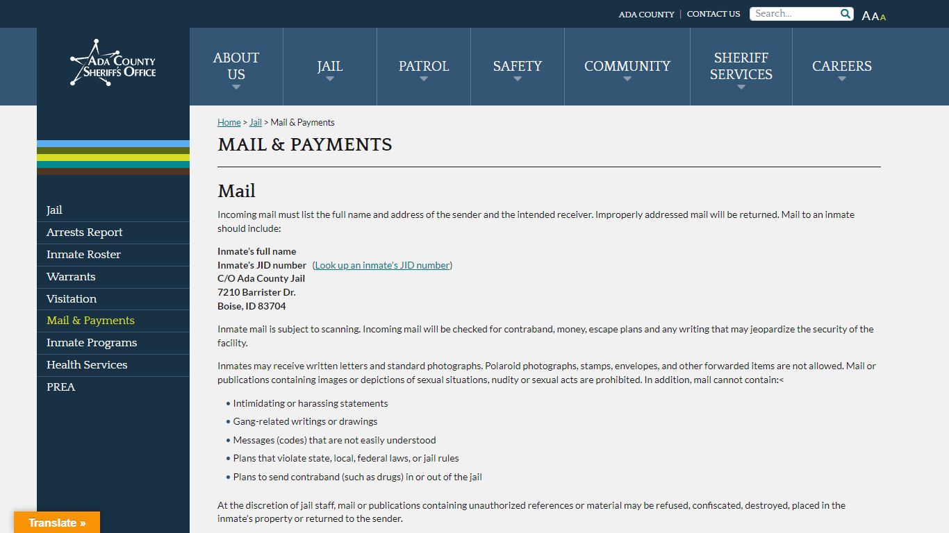 Mail & Payments - Ada County Sheriff